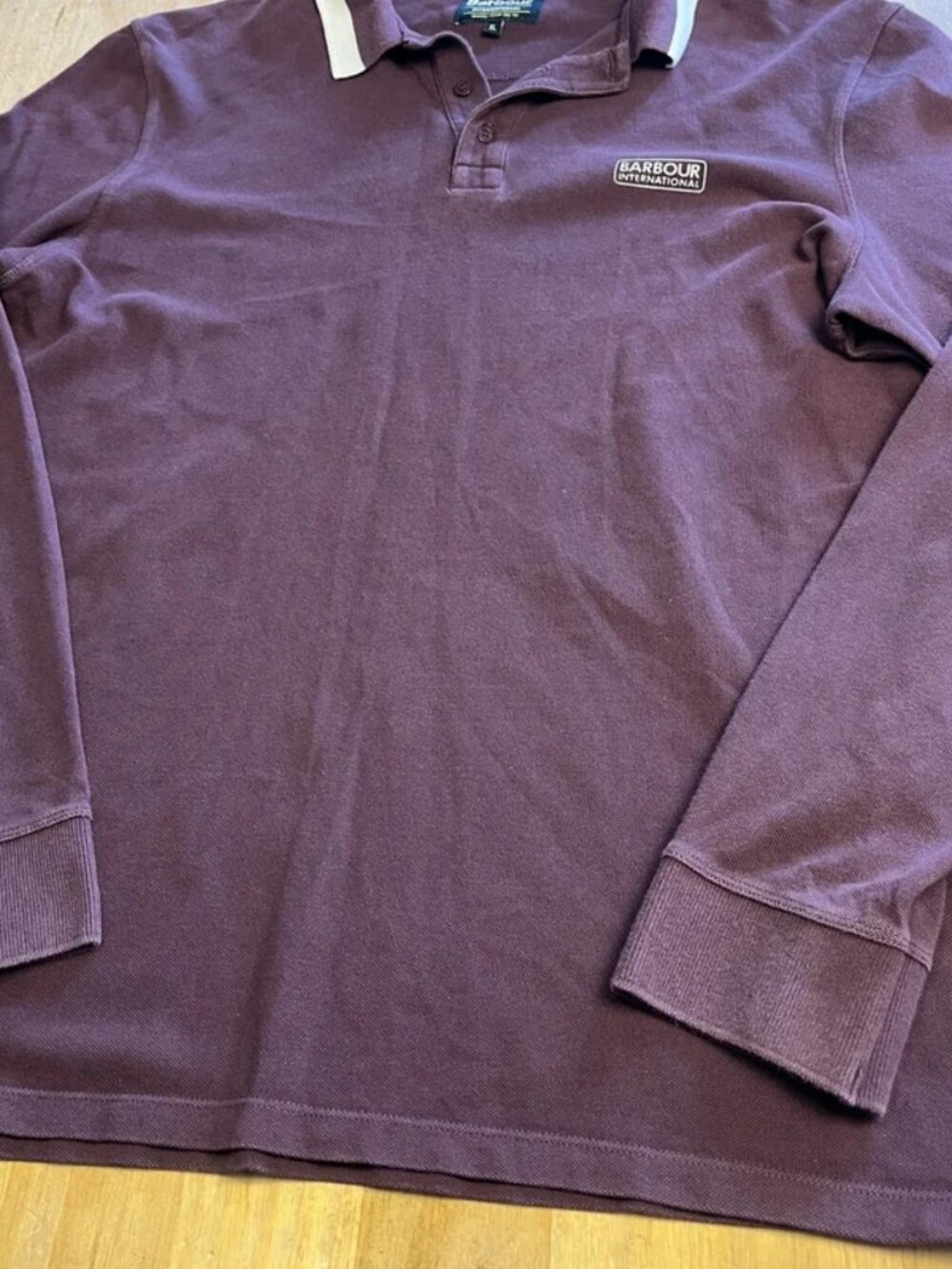 Barbour International Long Sleeve Polo Shirt Mens XL Burgundy Cotton Logo Button - Picture 2 of 5